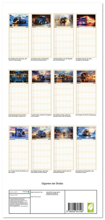Produktbild: Familienplaner 2026 - Giganten der Stra&szlig;e mit 5 Spalten (Wandkalender, 21 x 45 cm) CALVENDO