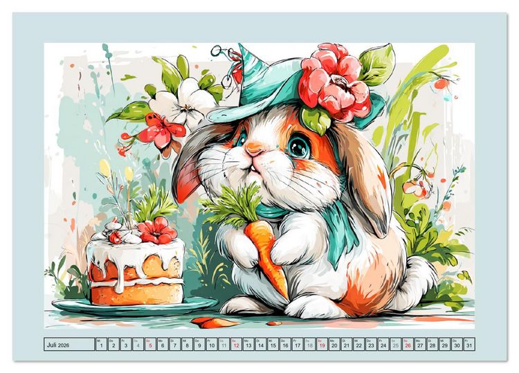 Produktbild: Kaninchen im Gl&uuml;ck. Entz&uuml;ckende Cartoons von s&uuml;&szlig;en Hasen (Tischkalender 2026 DIN A5 quer), CALVENDO Monatskalender