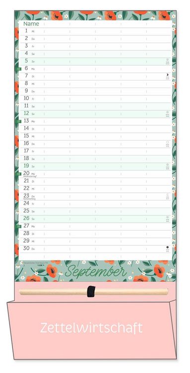 Produktbild: Deko-Familienplaner mit Tasche Flower Time 2027