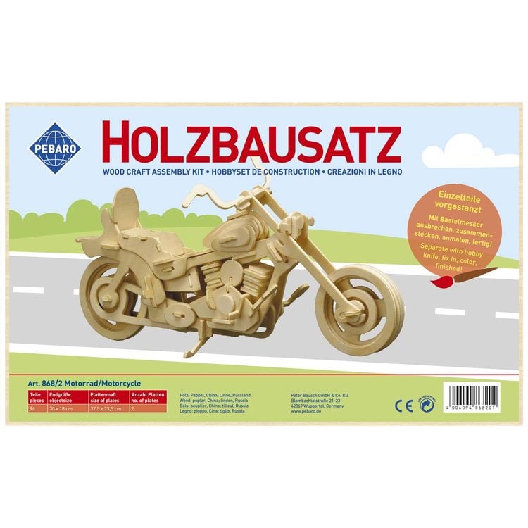 Produktbild: PEBARO 868/2 - Holzbausatz Motorrad, 96 Teile, Holzkonstruktion zum Zusammenstecken
