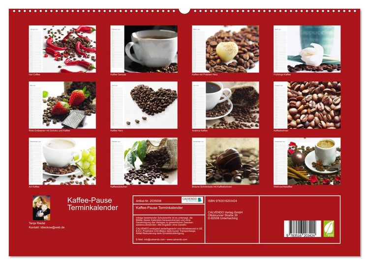Produktbild: Kaffee-Pause Terminkalender (hochwertiger Premium Wandkalender 2026 DIN A2 quer), Kunstdruck in Hochglanz