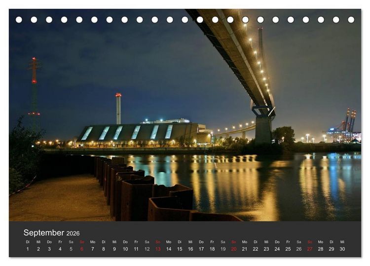 Produktbild: Hamburger Hafen bei Nacht (Tischkalender 2026 DIN A5 quer), CALVENDO Monatskalender