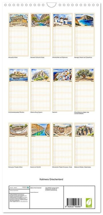 Produktbild: Familienplaner 2026 - Kalimera Griechenland mit 5 Spalten (Wandkalender, 21 x 45 cm) CALVENDO