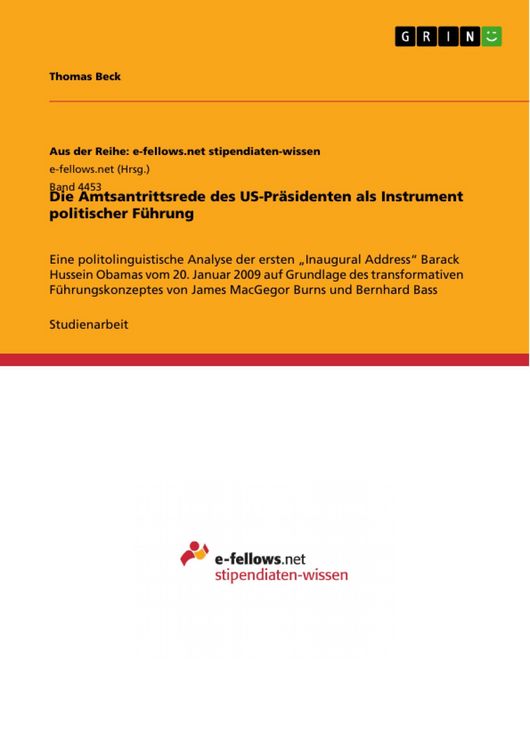 Produktbild: Die Amtsantrittsrede des US-Pr&auml;sidenten als Instrument politischer F&uuml;hrung