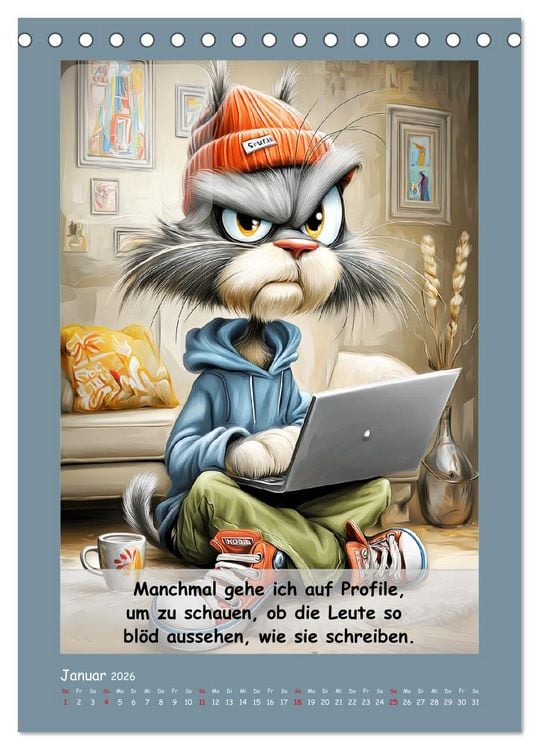 Produktbild: Kratzige Kerle. Trockener Katzenhumor vom Feinsten (Tischkalender 2026 DIN A5 hoch), CALVENDO Monatskalender