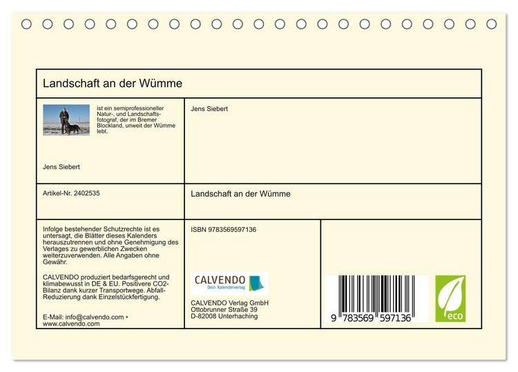 Produktbild: Landschaft an der W&uuml;mme (Tischkalender 2027 DIN A5 quer), CALVENDO Monatskalender