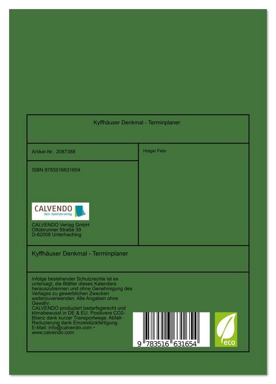 Produktbild: Kyffh&auml;user Denkmal - Terminplaner (Tischkalender 2026 DIN A5 hoch), CALVENDO Monatskalender