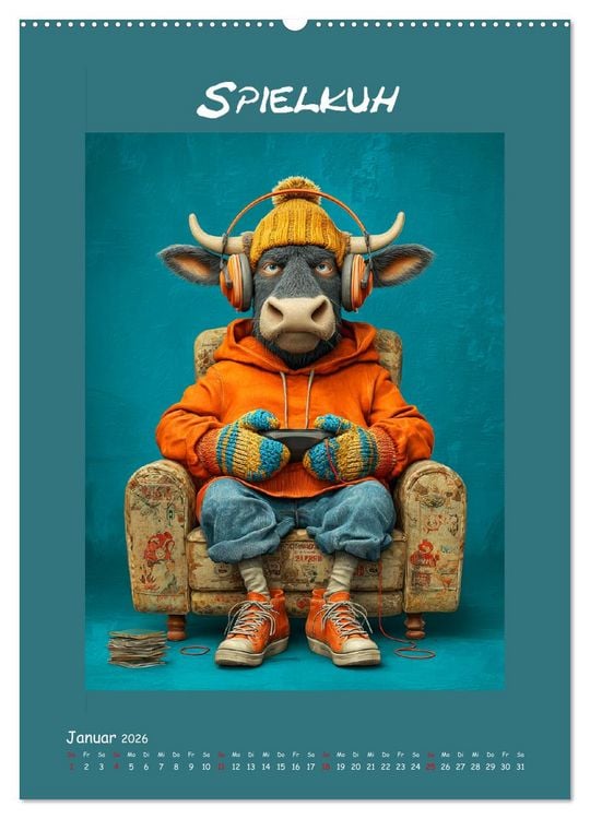 Produktbild: Kuhwelt. Stylische Streetwear-K&uuml;he f&uuml;r gute Laune (Wandkalender 2026 DIN A2 hoch), CALVENDO Monatskalender