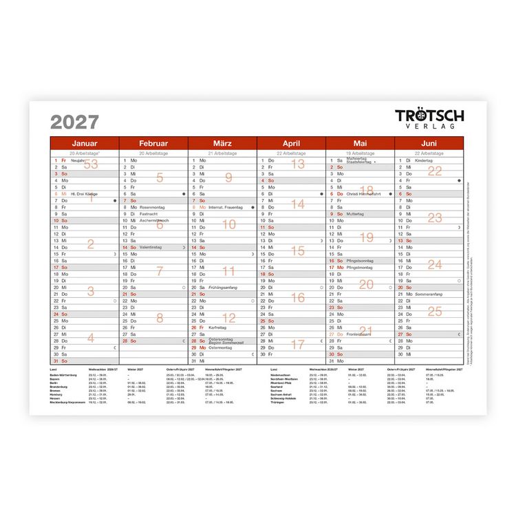 Produktbild: TR&Ouml;TSCH - Wandtafelplaner A5 2027