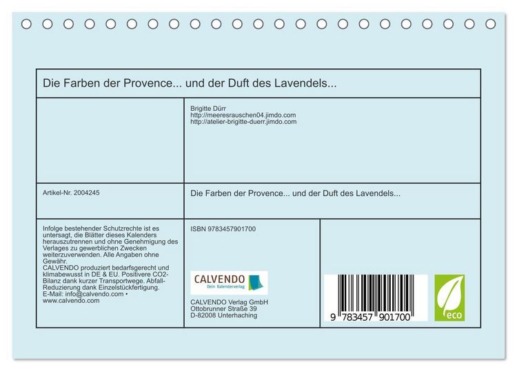Produktbild: Die Farben der Provence... und der Duft des Lavendels... (Tischkalender 2026 DIN A5 quer), CALVENDO Monatskalender