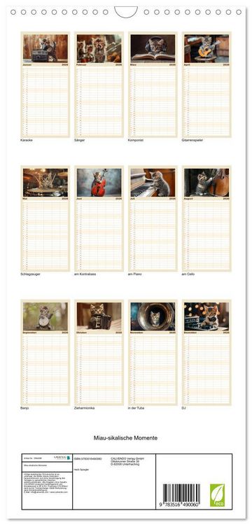 Produktbild: Familienplaner 2026 - Miau-sikalische Momente mit 5 Spalten (Wandkalender, 21 x 45 cm) CALVENDO