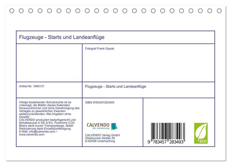 Produktbild: Flugzeuge - Starts und Landeanfl&uuml;ge (Tischkalender 2026 DIN A5 quer), CALVENDO Monatskalender