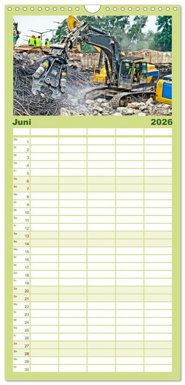 Produktbild: Familienplaner 2026 - Bagger - kraftvolle Arbeitsmaschinen mit 5 Spalten (Wandkalender, 21 x 45 cm) CALVENDO