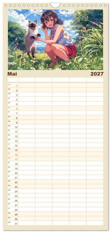 Produktbild: Familienplaner 2027 - Tierische Anime-Freunde - Fr&ouml;hliche Streifz&uuml;ge mit Hund und Katze mit 5 Spalten (Wandkalender, 21 x 45 cm) CALVENDO