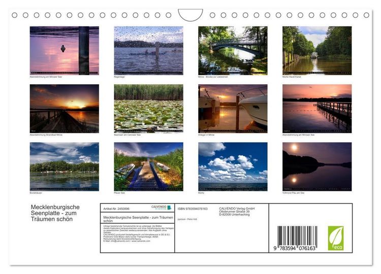 Produktbild: Mecklenburgische Seenplatte - zum Tr&auml;umen sch&ouml;n (Wandkalender 2027 DIN A4 quer), CALVENDO Monatskalender