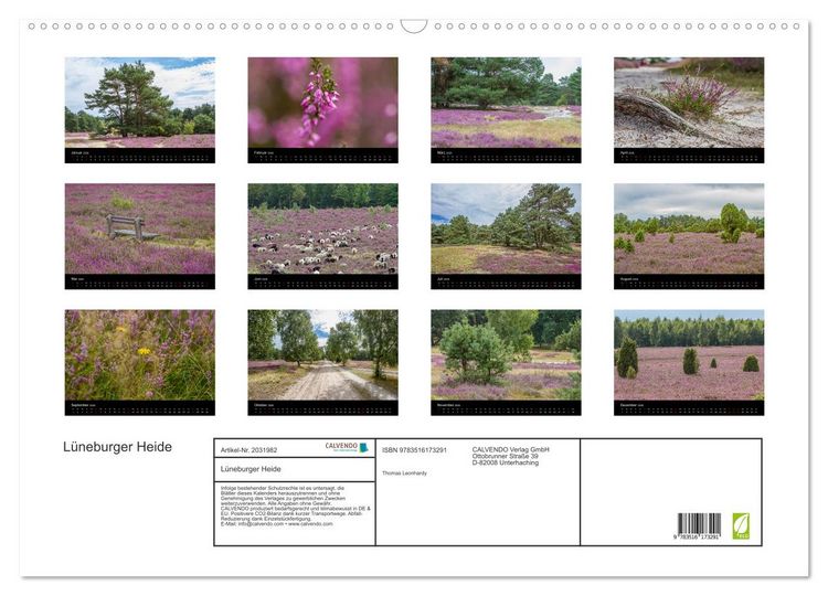Produktbild: L&uuml;neburger Heide (Wandkalender 2026 DIN A2 quer), CALVENDO Monatskalender