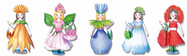 Produktbild: Bl&uuml;ten Anziehpuppen aus Papier basteln Bastelbogen Ausschneidebogen