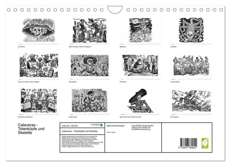 Produktbild: Calaveras - Totenk&ouml;pfe und Skelette (Wandkalender 2026 DIN A4 quer), CALVENDO Monatskalender