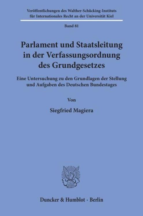 Produktbild: Parlament und Staatsleitung in der Verfassungsordnung des Grundgesetzes.