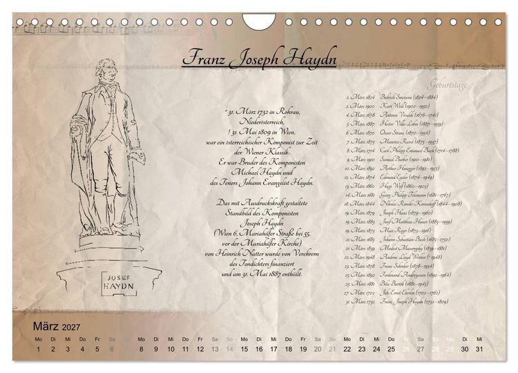 Produktbild: Von Mozart bis Beethoven (Wandkalender 2027 DIN A4 quer), CALVENDO Monatskalender