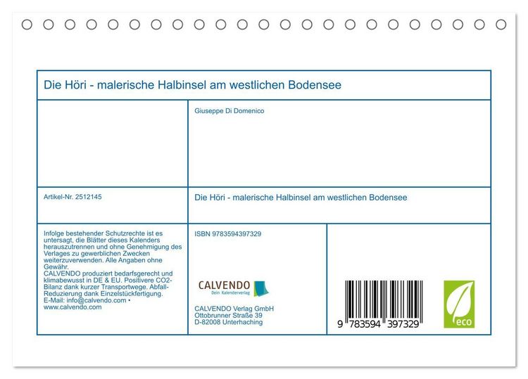 Produktbild: Die H&ouml;ri - malerische Halbinsel am westlichen Bodensee (Tischkalender 2027 DIN A5 quer), CALVENDO Monatskalender