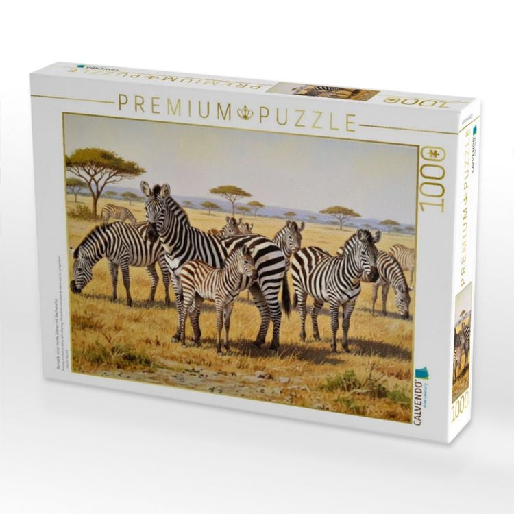 Produktbild: CALVENDO Puzzle Gem&auml;lde einer Herde Zebras mit Nachwuchs | 1000 Teile Lege-Gr&ouml;&szlig;e 64x48cm Foto-Puzzle f&uuml;r gl&uuml;ckliche Stunden