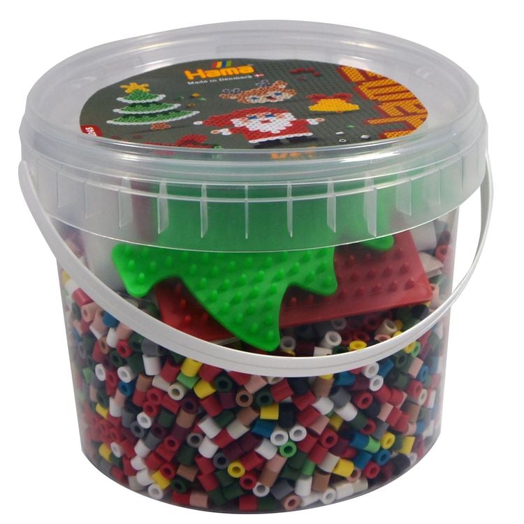 Produktbild: Hama 2045 - DIY B&uuml;gelperlen midi 5+, Weihnachten, Eimer, ca. 4000 B&uuml;gelperlen & Stiftplatten
