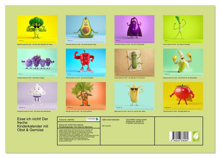 Produktbild: Esse ich nicht! Der freche Kinderkalender mit Obst & Gem&uuml;se (hochwertiger Premium Wandkalender 2026 DIN A2 quer), Kunstdruck in Hochglanz