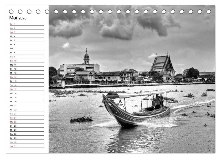 Produktbild: Bangkok Impressionen in Schwarz Wei&szlig; (Tischkalender 2026 DIN A5 quer), CALVENDO Monatskalender