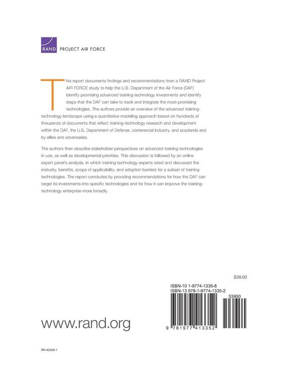 Produktbild: Assessing the Landscape of Advanced Technologies for Department of the Air Force Training and Education