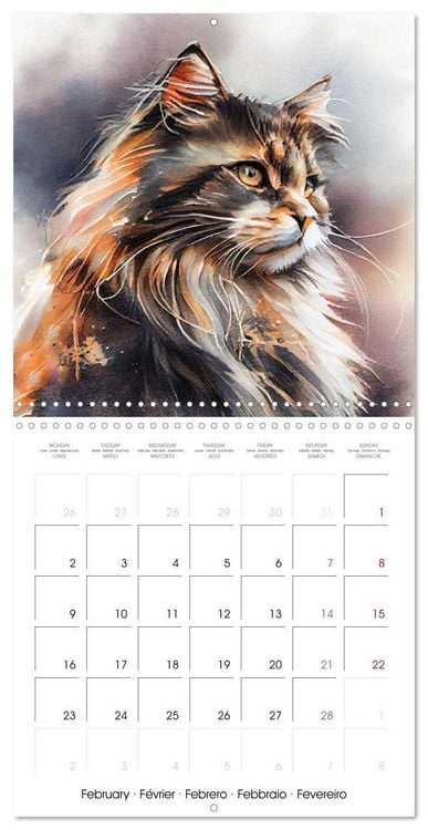 Produktbild: Cat Breeds in Watercolor (Wall Calendar 2026 12 &times; 12 Inch) CALVENDO 12 Month Wall Calendar