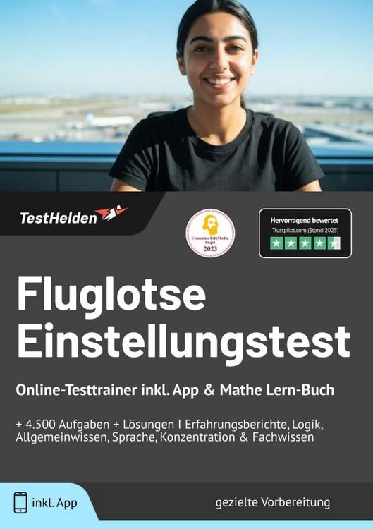 Produktbild: Fluglotse Einstellungstest: Online-Testtrainer inkl. App & Mathe Lern-Buch