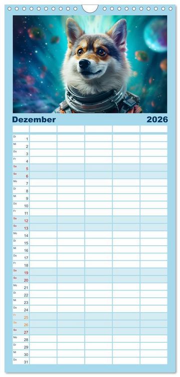 Produktbild: Familienplaner 2026 - Hunde im Weltall mit 5 Spalten (Wandkalender, 21 x 45 cm) CALVENDO