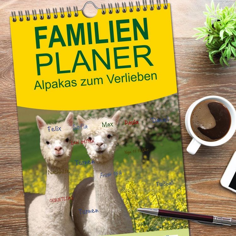 Produktbild: Familienplaner 2026 - Alpakas zum Verlieben mit 5 Spalten (Wandkalender, 21 x 45 cm) CALVENDO