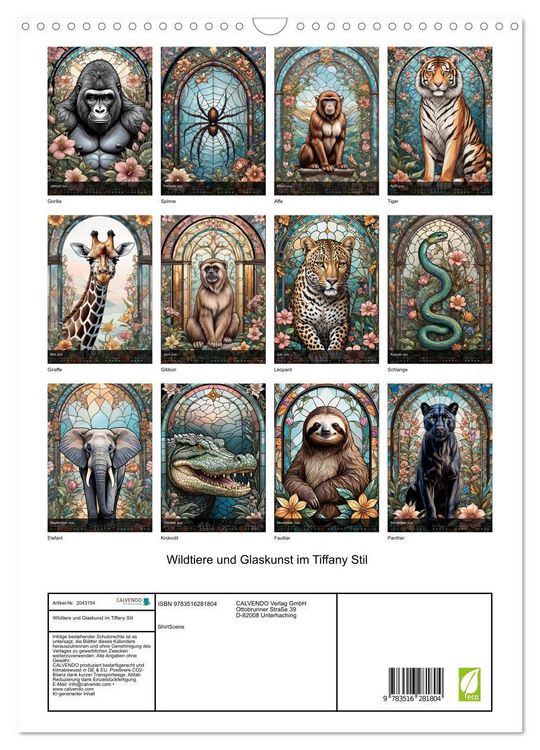 Produktbild: Wildtiere und Glaskunst im Tiffany Stil (Wandkalender 2026 DIN A3 hoch), CALVENDO Monatskalender