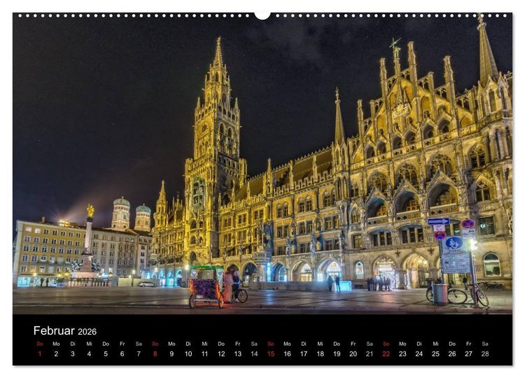 Produktbild: M&uuml;nchen bei Nacht (hochwertiger Premium Wandkalender 2026 DIN A2 quer), Kunstdruck in Hochglanz