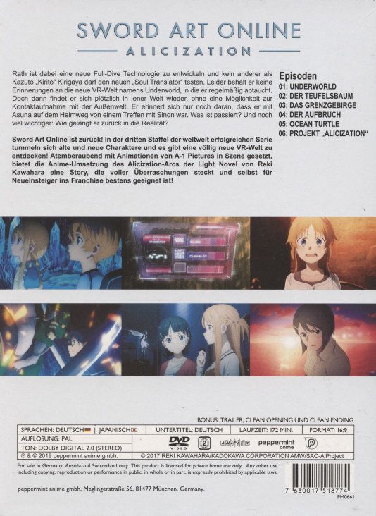 Produktbild: Sword Art Online - Alicization 3. Staffel - DVD 1 (Episode 01-06) [2 DVDs]