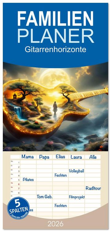 Produktbild: Familienplaner 2026 - Gitarrenhorizonte mit 5 Spalten (Wandkalender, 21 x 45 cm) CALVENDO