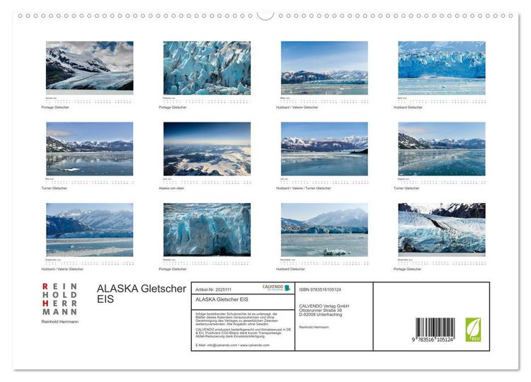Produktbild: ALASKA Gletscher EIS (hochwertiger Premium Wandkalender 2026 DIN A2 quer), Kunstdruck in Hochglanz