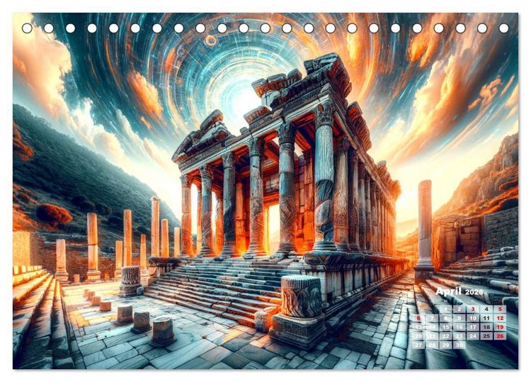 Produktbild: Weltwunder: Antike und neue: Visualisiert durch Moderne KI-Kunst (Tischkalender 2026 DIN A5 quer), CALVENDO Monatskalender