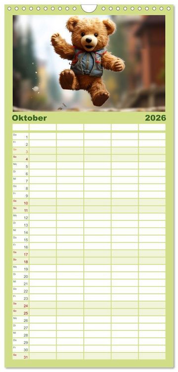 Produktbild: Familienplaner 2026 - Teddyb&auml;r und seine Abenteuer mit 5 Spalten (Wandkalender, 21 x 45 cm) CALVENDO