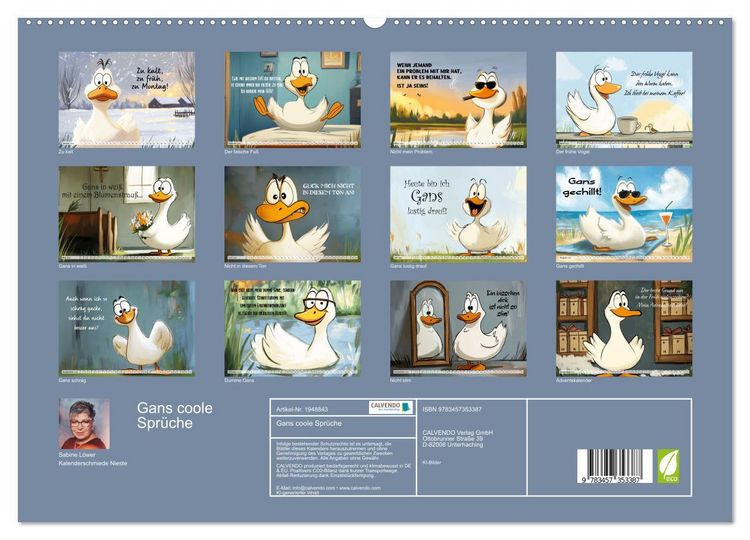 Produktbild: Gans coole Spr&uuml;che (hochwertiger Premium Wandkalender 2026 DIN A2 quer), Kunstdruck in Hochglanz
