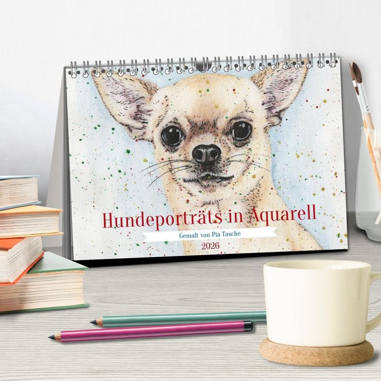 Produktbild: Hundeportr&auml;ts in Aquarell (Tischkalender 2026 DIN A5 quer), CALVENDO Monatskalender