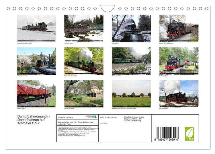 Produktbild: Dampfbahnromantik - Dampfbahnen auf schmaler Spur (Wandkalender 2026 DIN A4 quer), CALVENDO Monatskalender