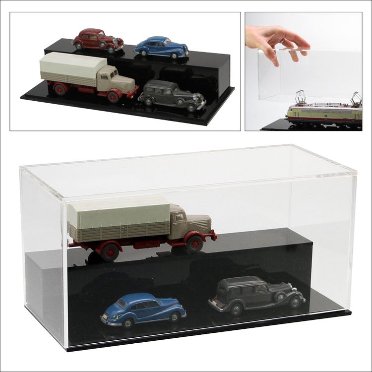 Produktbild: Vitrine aus Acryl mit schwarzer Stufe innen, Format ca. 200 x 90 x 100 mm