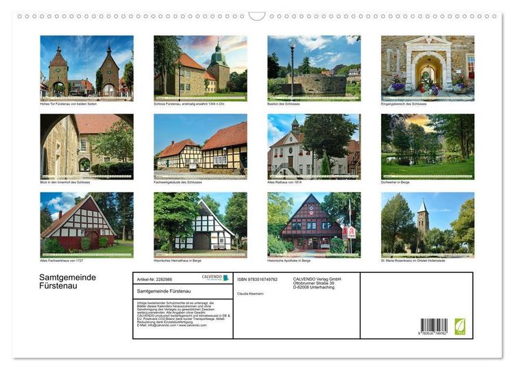Produktbild: Samtgemeinde F&uuml;rstenau (Wandkalender 2027 DIN A2 quer), CALVENDO Monatskalender