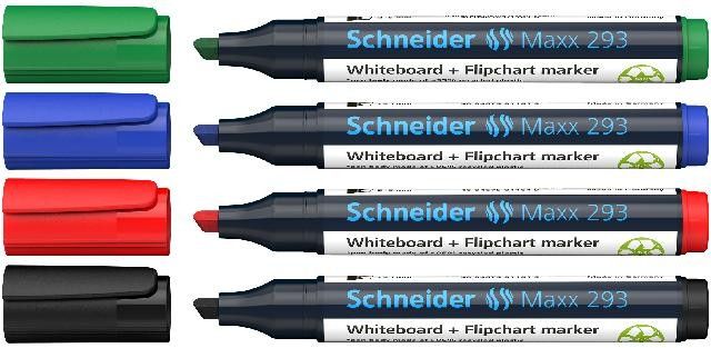 Produktbild: Schneider Whiteboard-Marker Maxx 293, 4er Etui, farbig sortiert