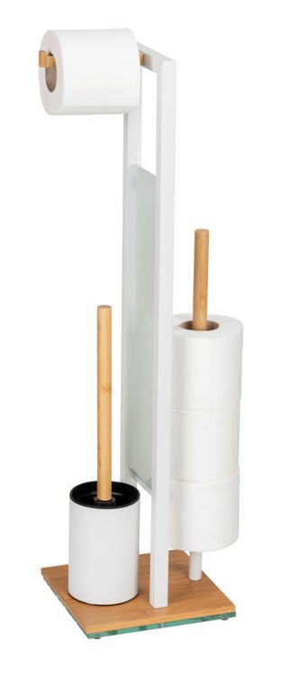 Produktbild: Stand WC-Garnitur Mod. Rivalta, bambus/wei&szlig;, Sicherheitsglas, 18x70x23 cm, mit Toilettenpapierhalter