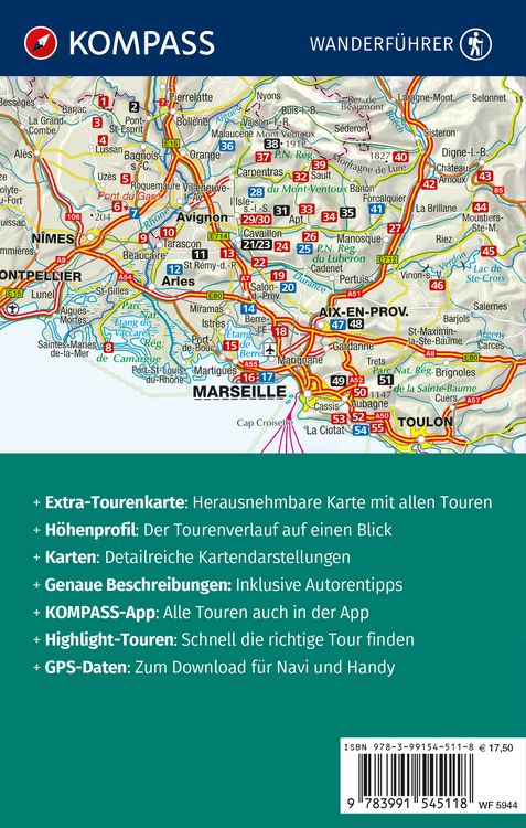 Produktbild: KOMPASS Wanderf&uuml;hrer Provence, 55 Touren mit Extra-Tourenkarte