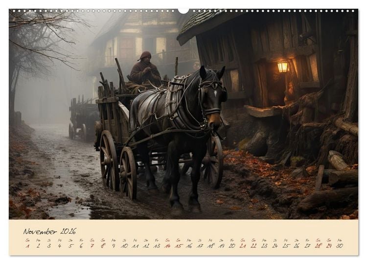 Produktbild: Jahreszeiten im Mittelalter (hochwertiger Premium Wandkalender 2026 DIN A2 quer), Kunstdruck in Hochglanz